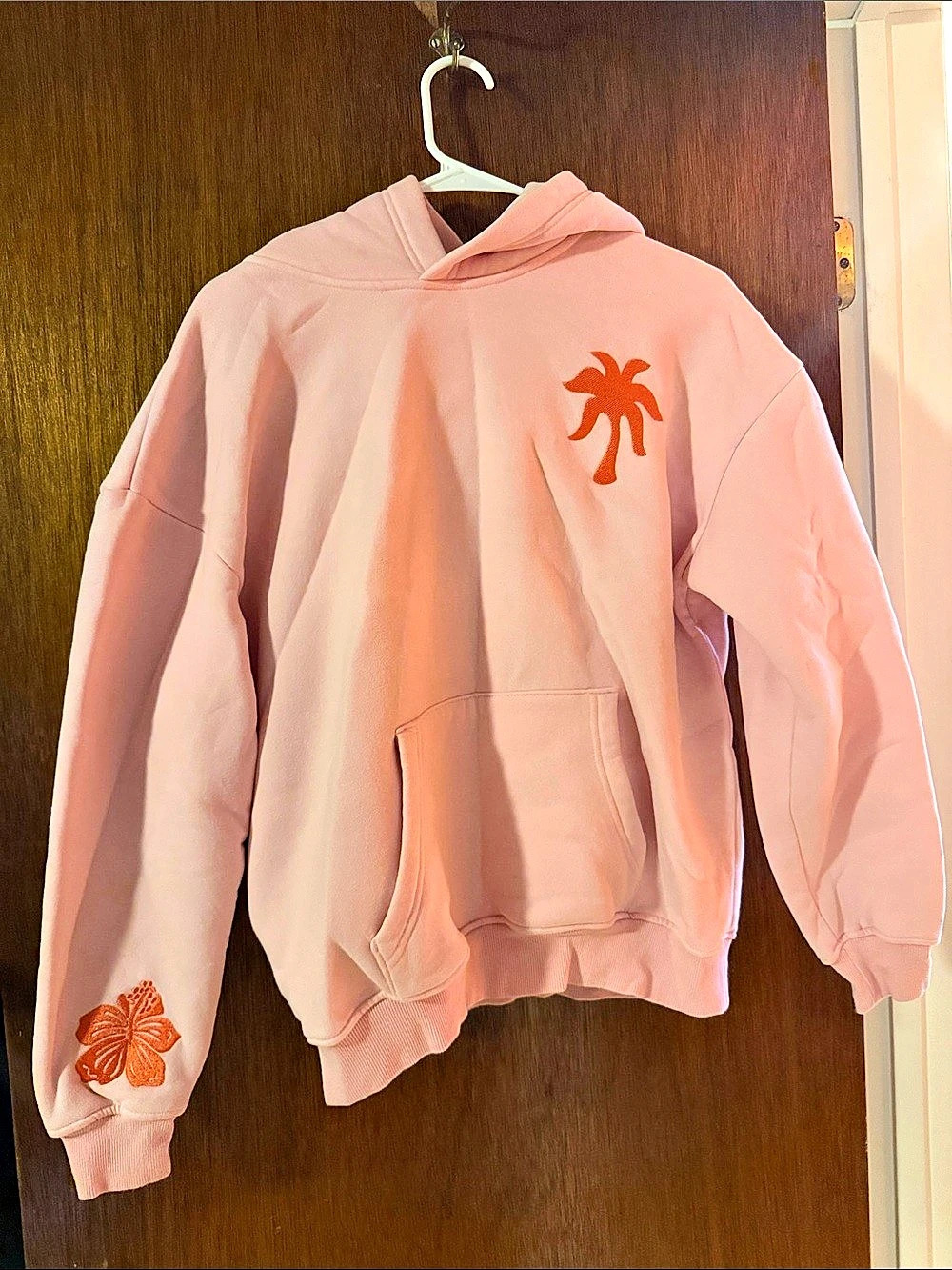 Pink Palm Puff Everything Comes in Waves Hoodie Pink & Orange Small